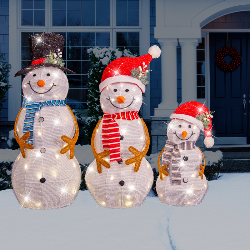RONIS LED MESH TINSEL SNOWMAN FAMILY 3PC