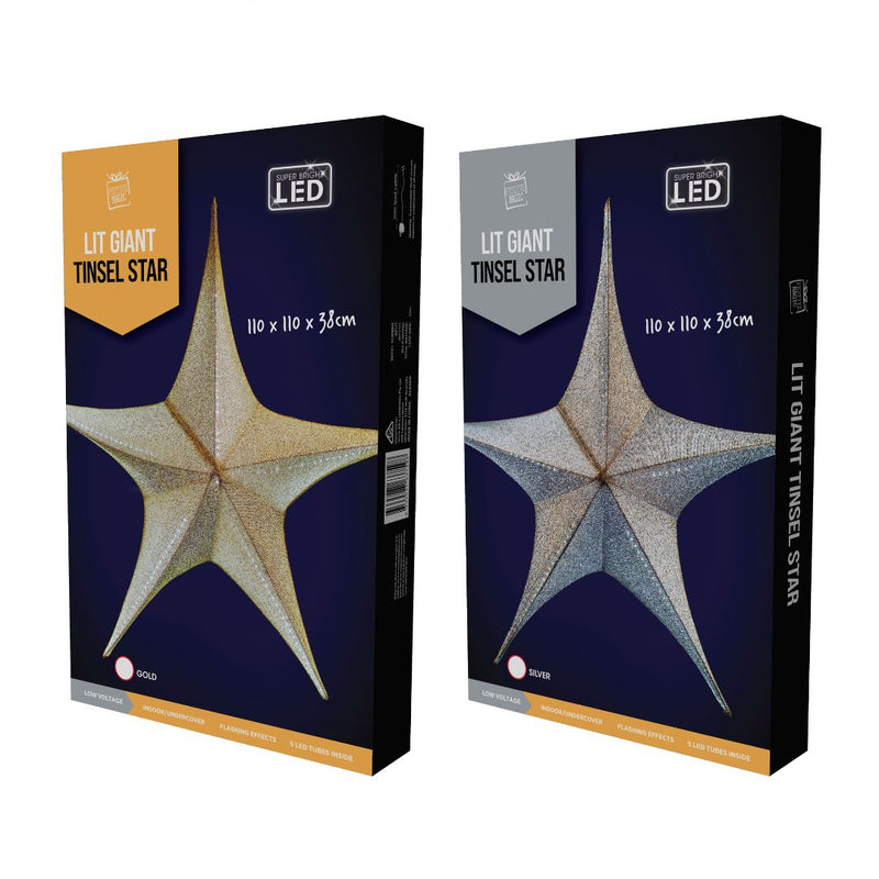 RONIS LED POP UP TINSEL STAR AUTO FLASH 110CM ASST.