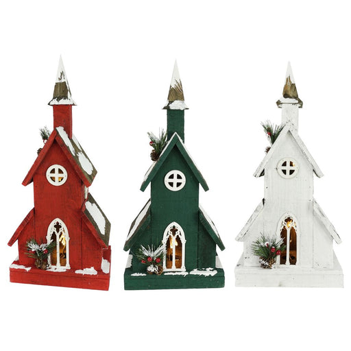 RONIS LIGHT UP COLOURED CHURCH 49CM ASST.