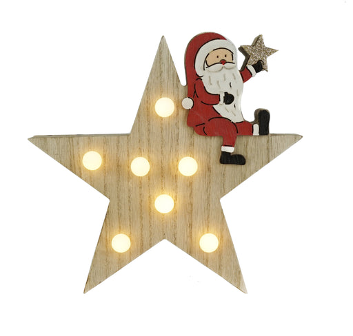 Light Up MDF Star Santa 20cm