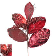 Ronis Magnolia Glitter Leaf Stem 61cm Red