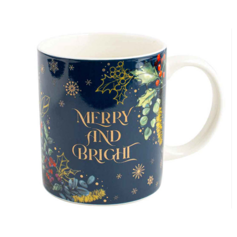 MERRY AND BRIGHT NAVY MUG 360ML 12OZ