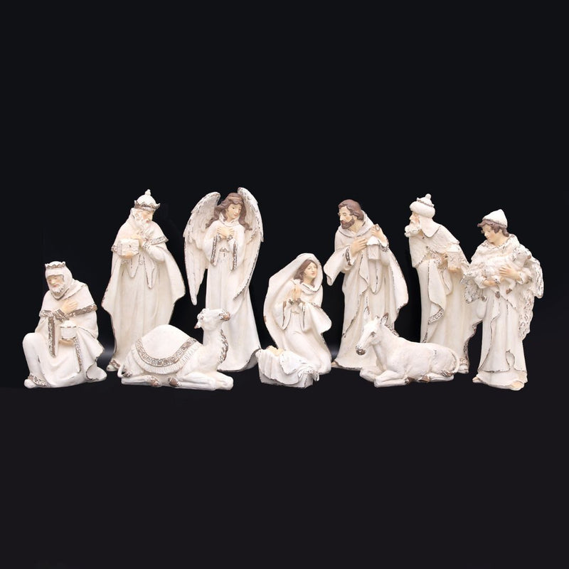 Ronis Nativity Scene 48cm White and Champagne 10pc