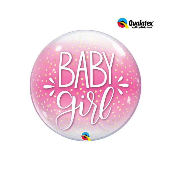 Bubble Balloon 55Cm Baby Girl Pink & Confetti Dots