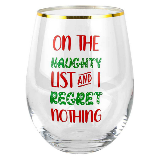 Novelty Christmas Stemless On The Naughty List 600ml