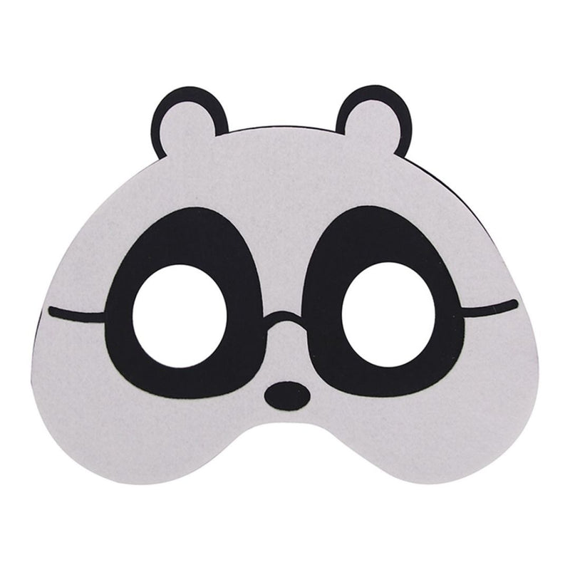 Black and white panda animal mask with soft features and elastic strap, suitable for children and adults.


