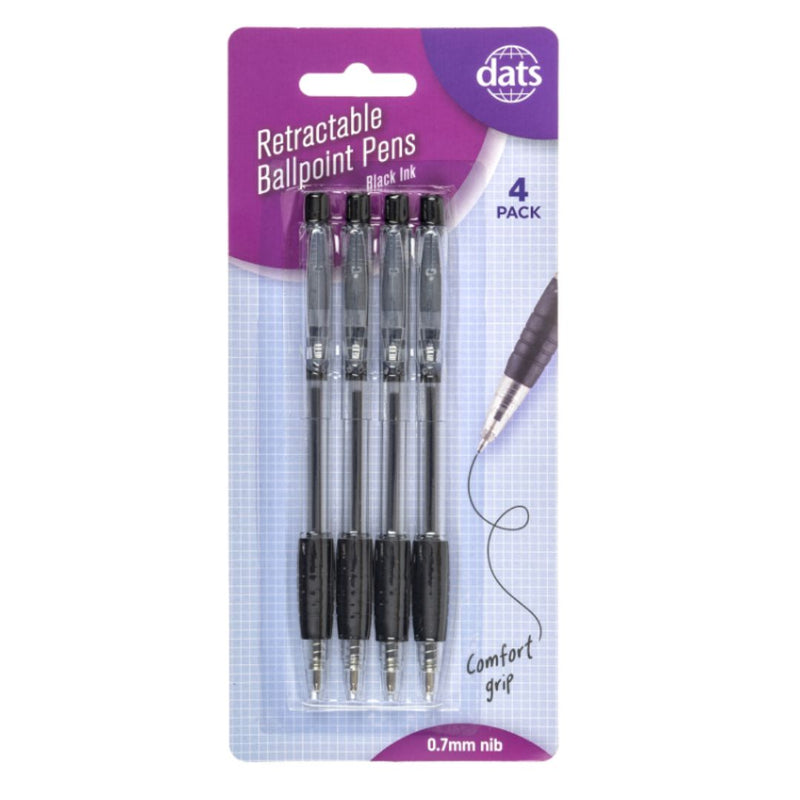 Pen Ballpoint Retractable Black Ink 4pk