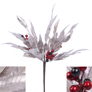 Ronis Pewter Leaf Stem with Berries 65cm Red