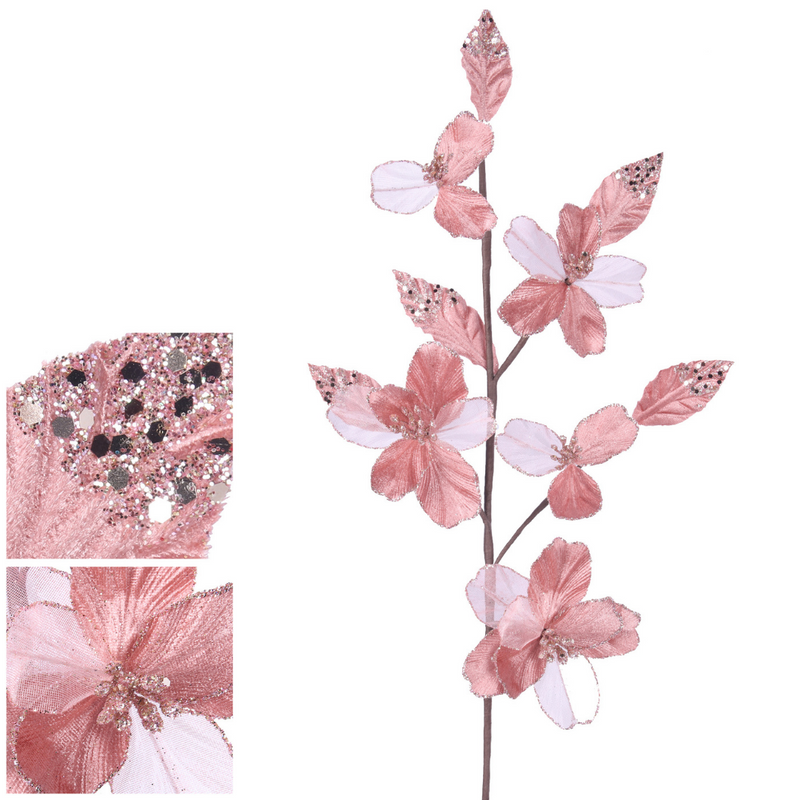 Pink and Champagne Glitter Blossom Stem 60cm