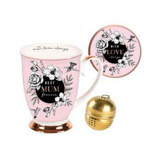 PINK HUMMINGBIRD MUM MUG/DISH/STRAINER SET 360ML 