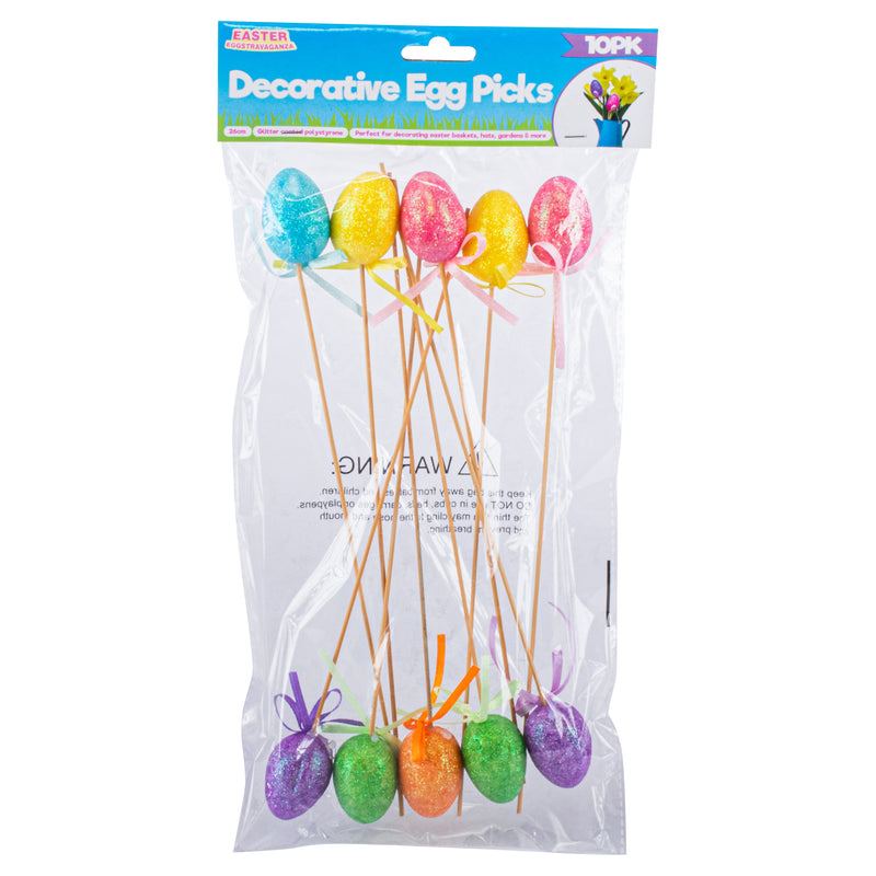 Polystyrene Egg On Pick With Glitter 10pk