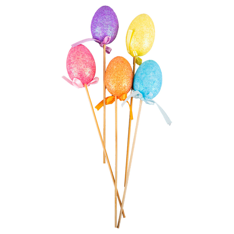 Polystyrene Egg On Pick With Glitter 5pk