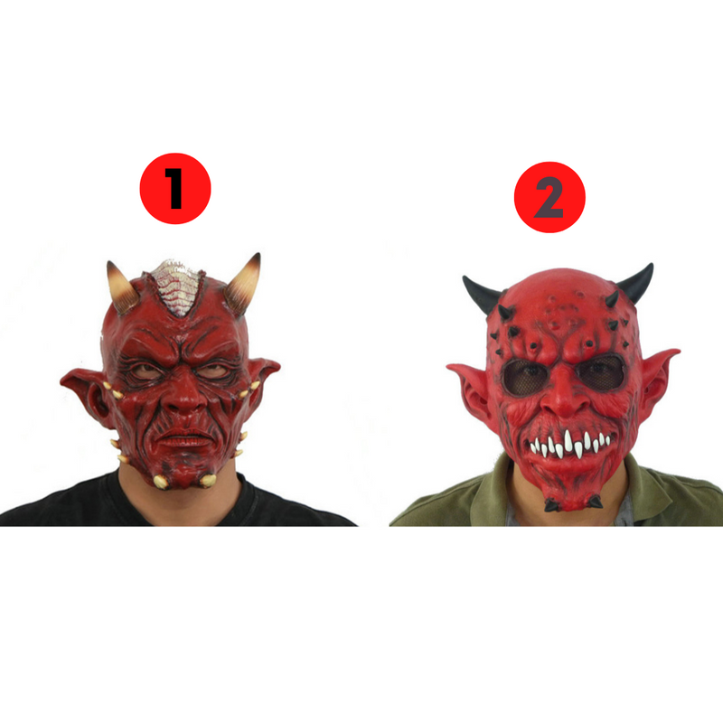 Red Devil Black Horns Latex Mask