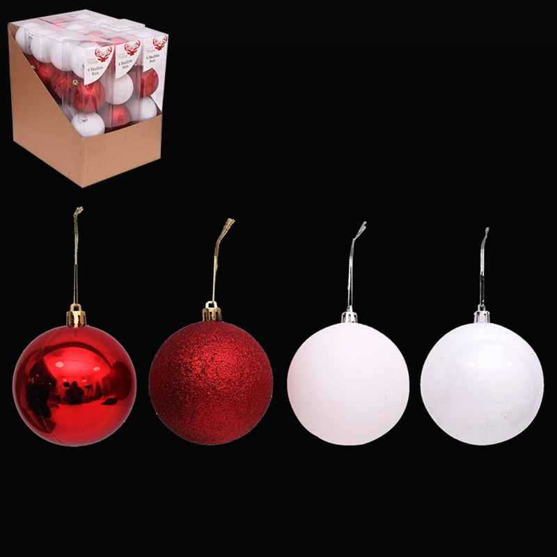 Red/White Baubles 8cm Pack of 4