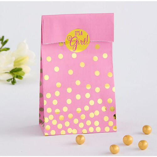 Pink Foil Stamped Paper Bags with Stickers Favours