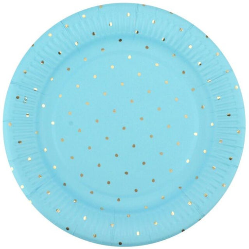 Dotty Paper Plate With Gold Foiled Blue 23cm 12pk