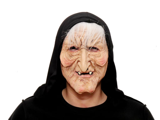 Scary Old Witch with Hood Latex Mask