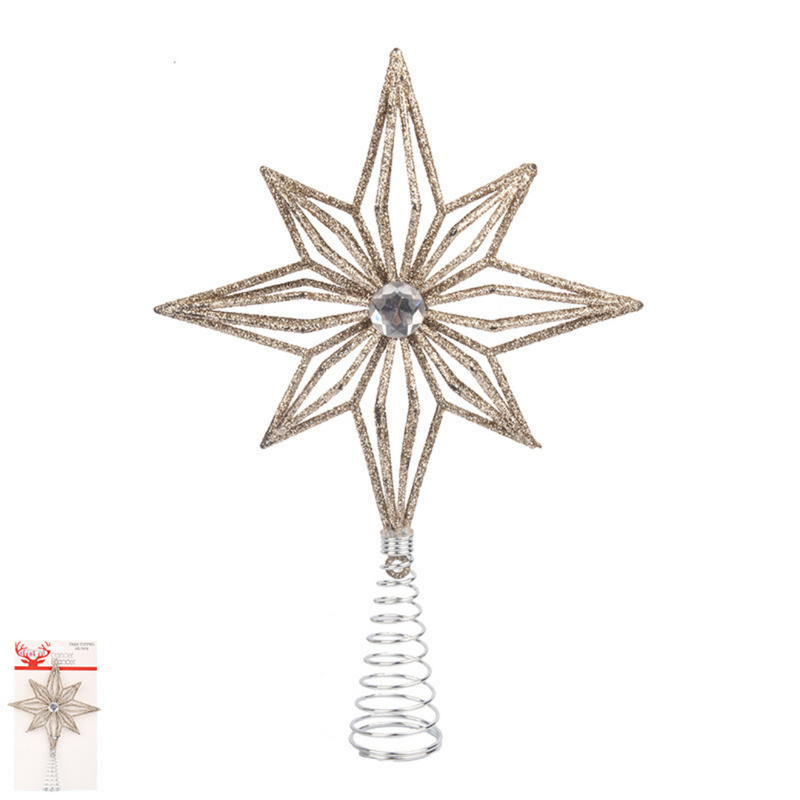 Ronis Star Glitter Tree Topper 21cm Champagne