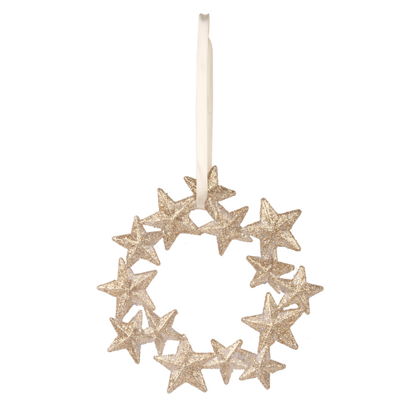 Ronis Star Wreath Hanging Tree Decor 14cm Champagne
