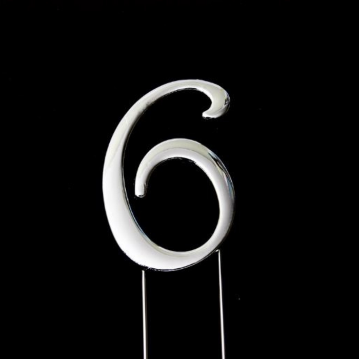 RONIS SUGAR CRAFTY NUMBER 6 Cake Topper 7CM SILVER