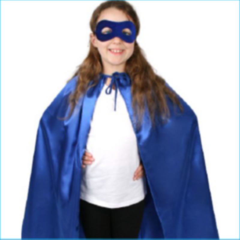 Super Hero Satin Cape and Eye Mask Child Blue