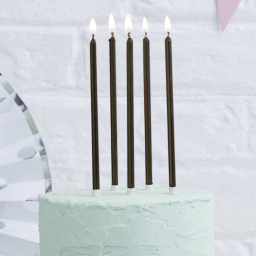 Tall Cake Candles Black Pack Of 12 - 12Cm 