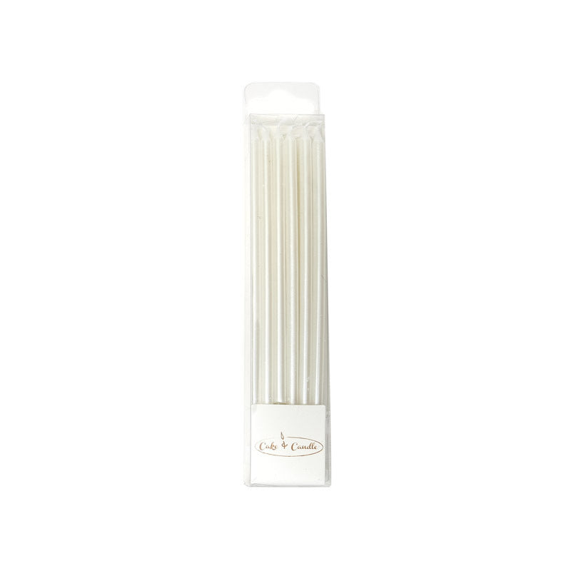 Tall Cake Candles Pearlised White Pack Of 12 - 12Cm