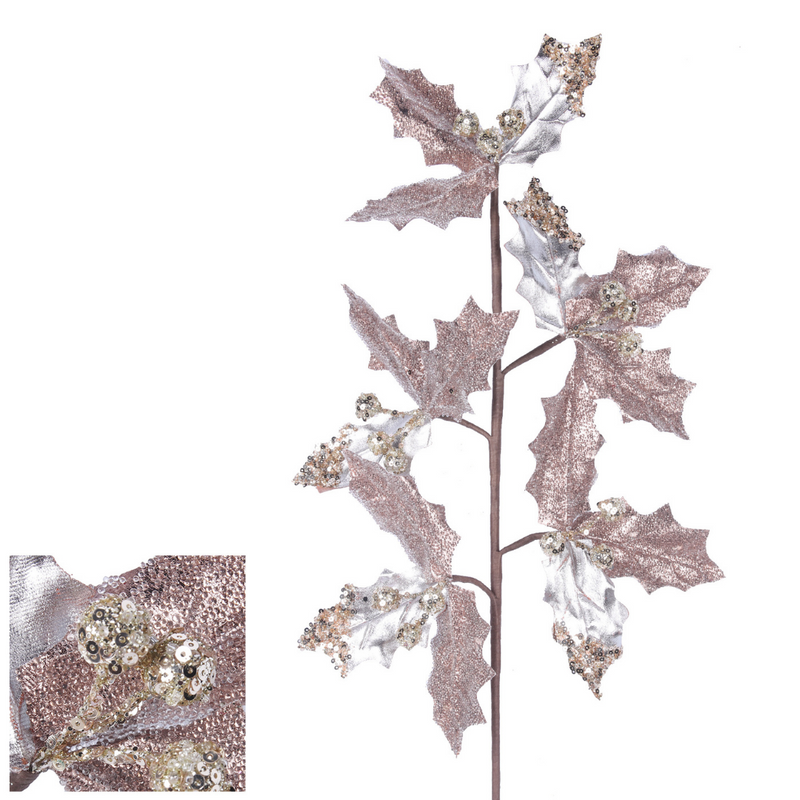 Taupe Metallic Holly Berry Stem 60cm