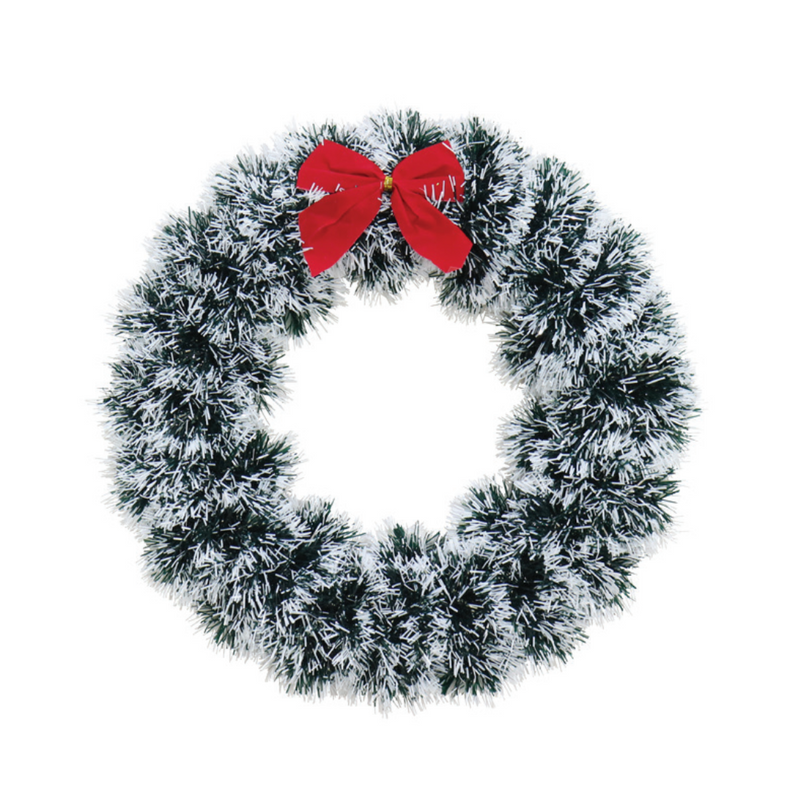 RONIS TINSEL SNOWY WREATH WITH BOW 27CM