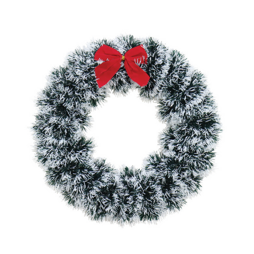 RONIS TINSEL SNOWY WREATH WITH BOW 27CM