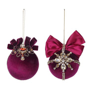 Ronis Velour Jewelled Balls 8cm Burgundy