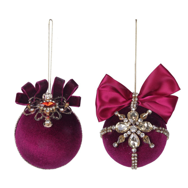 Ronis Velour Jewelled Balls 8cm Burgundy