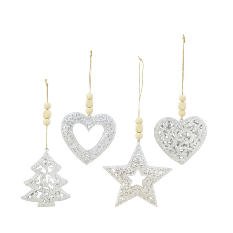 WHITE GLITTER METAL DECOR Asst