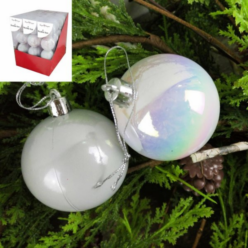 White Pearl Baubles 8cm Pack of 4
