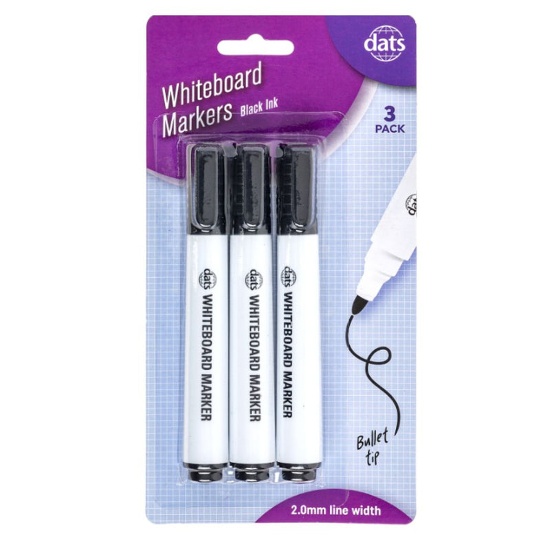Whiteboard Markers Black Ink 3pk