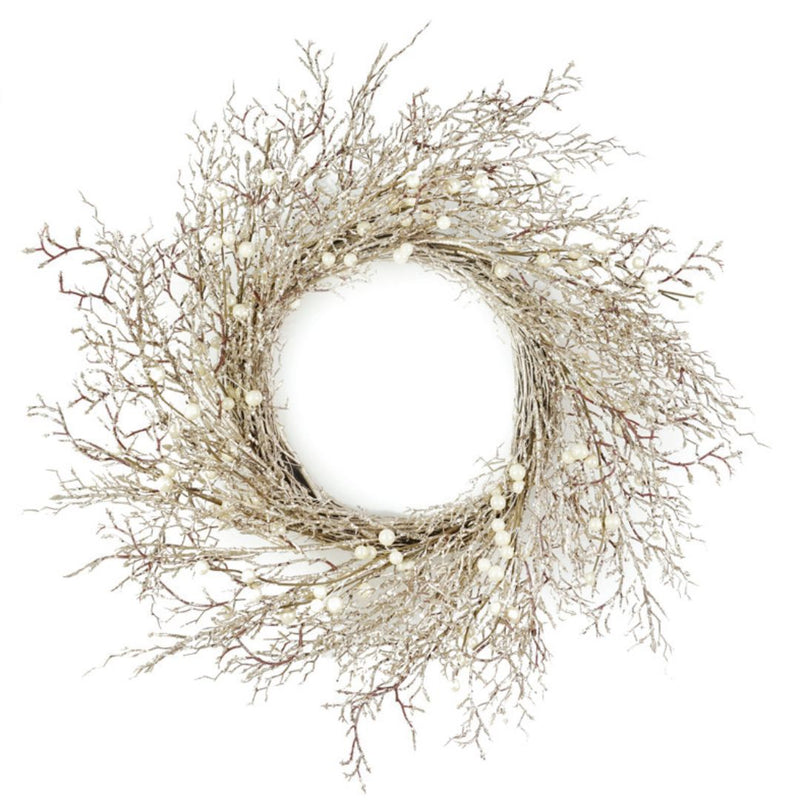 RONIS WREATH WITH PEARL BERRIES 55CM GOLD GLITTER