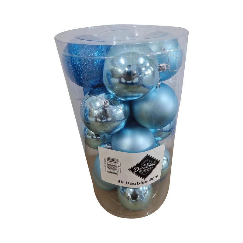 Bauble 8cm Aqua Pack of 20